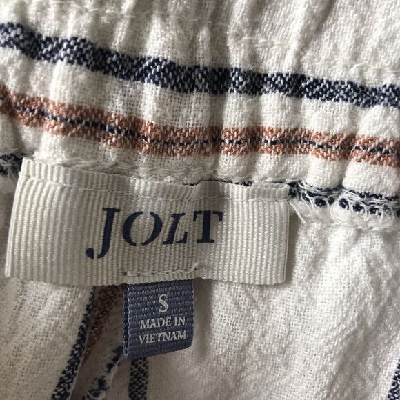 JOLT Womens Cream Stripe Wide Leg Linen Blend Pull On Tie Pants Sz S Boho Chic - Picture 2 of 10